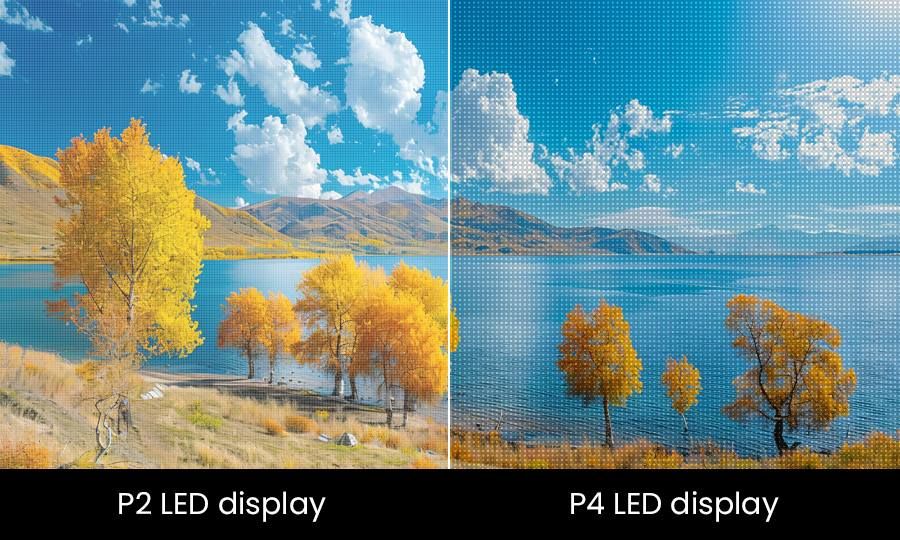 Pixel pitch comparison showing P2.6 vs P3.9 detail levels